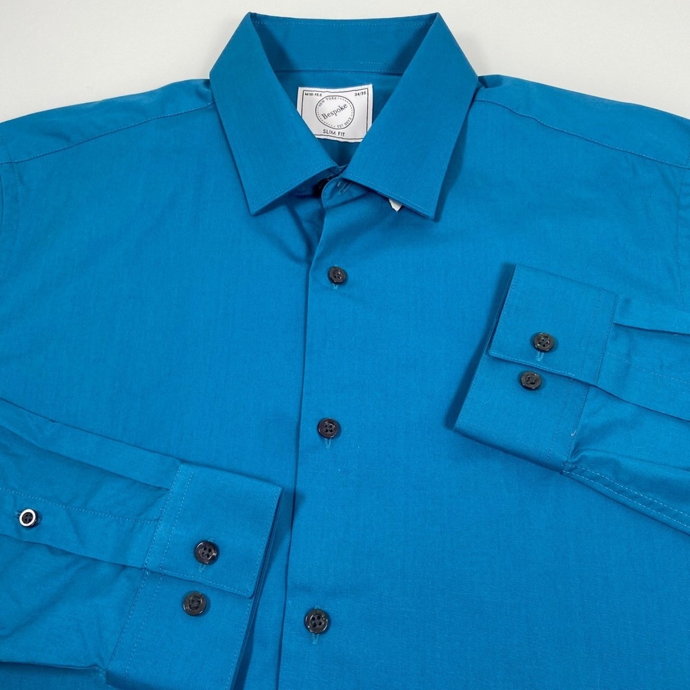 Bespoke Mens 15-15.5 M Teal Blue Slim Fit Long Sleeve Dress Shirt NWOT Office